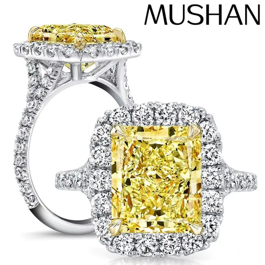 MUSHAN Custom Jewelry 925 Sterling Silver Ring Romantic High Carbon Yellow Gemstones Women Rings Bands Anniversary Wedding Gift