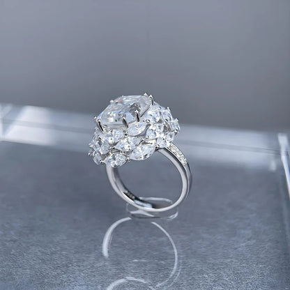 Anillo de lujo MUSHAN de plata de ley 925, moissanita color D, anillo clásico para mujer, chapado en oro de 18K, joyería con patente MST