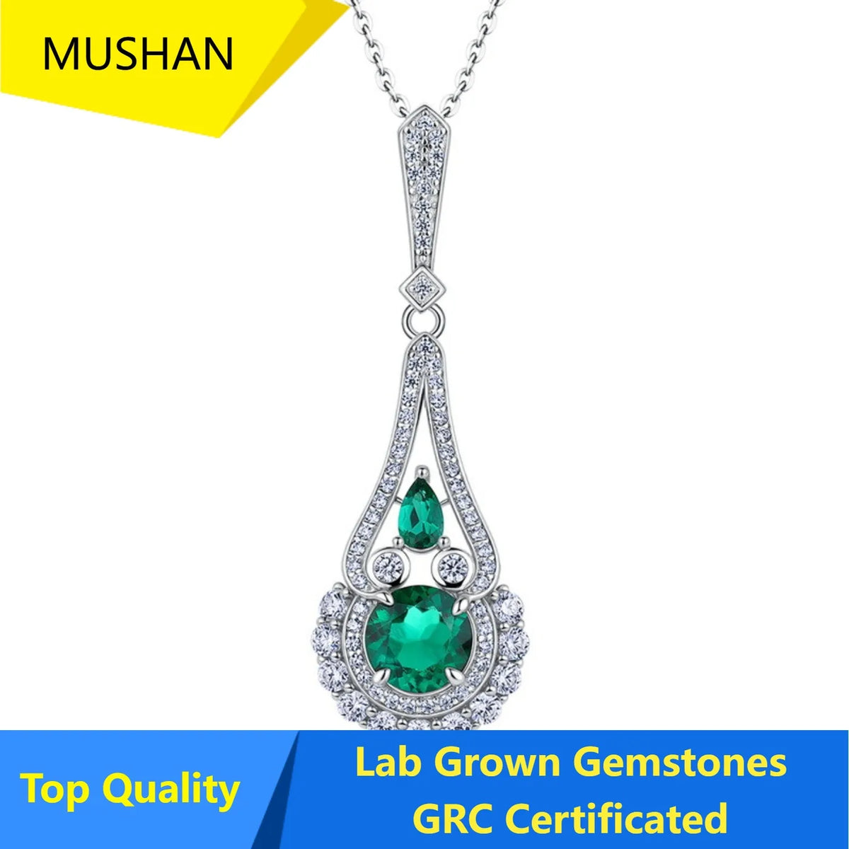 MUSHAN Luxury Jewelry 925 Sterling Silver Chain Pendant Necklace Lab Grown Emerald Ruby Gemstones Necklaces Pendants GRC Jewelry