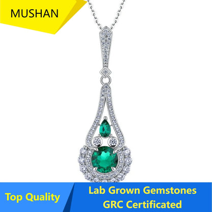 MUSHAN Luxury Jewelry 925 Sterling Silver Chain Pendant Necklace Lab Grown Emerald Ruby Gemstones Necklaces Pendants GRC Jewelry