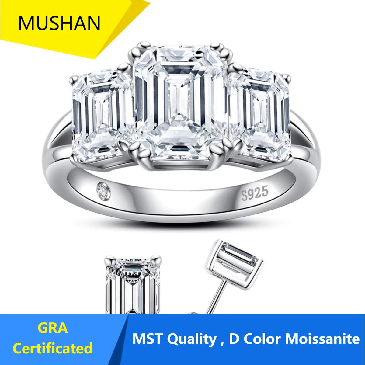 MUHAN Luxury Jewelry  925 Sterling Silver Ring Wedding Band  Women GRA Certificate Moissanite Diamond Rings D Color Fine Jewelry