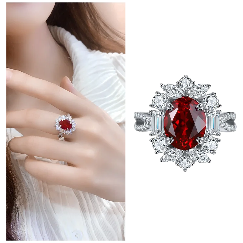 MUSHAN Custom Jewelry 925 Sterling Silver Ring Lab Blue Ruby Round Bridal Ring for Women 18K Gold Plated Anniversary Rings