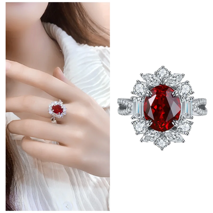 MUSHAN Custom Jewelry 925 Sterling Silver Ring Lab Blue Ruby Round Bridal Ring for Women 18K Gold Plated Anniversary Rings