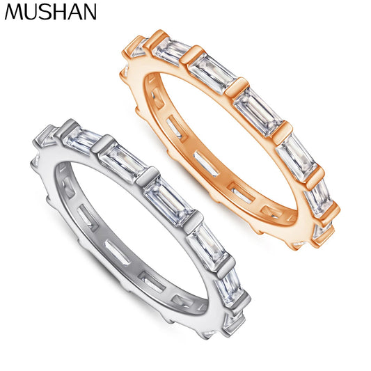 MuShan Brand Jewelry 925 Sterling Silver Ring Zircon 5A Cushion Promise for Wife 18K Rose Gold Plated Fine Jewelry Rings