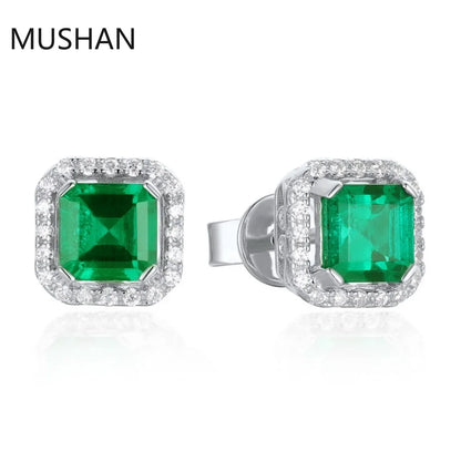 MUSHAN Luxury Jewelry S 925 Sterling Silver Stud Earrings Women GRC Certificated Lab Grown Emerald Earrings Stud Ear Pin Jewelry