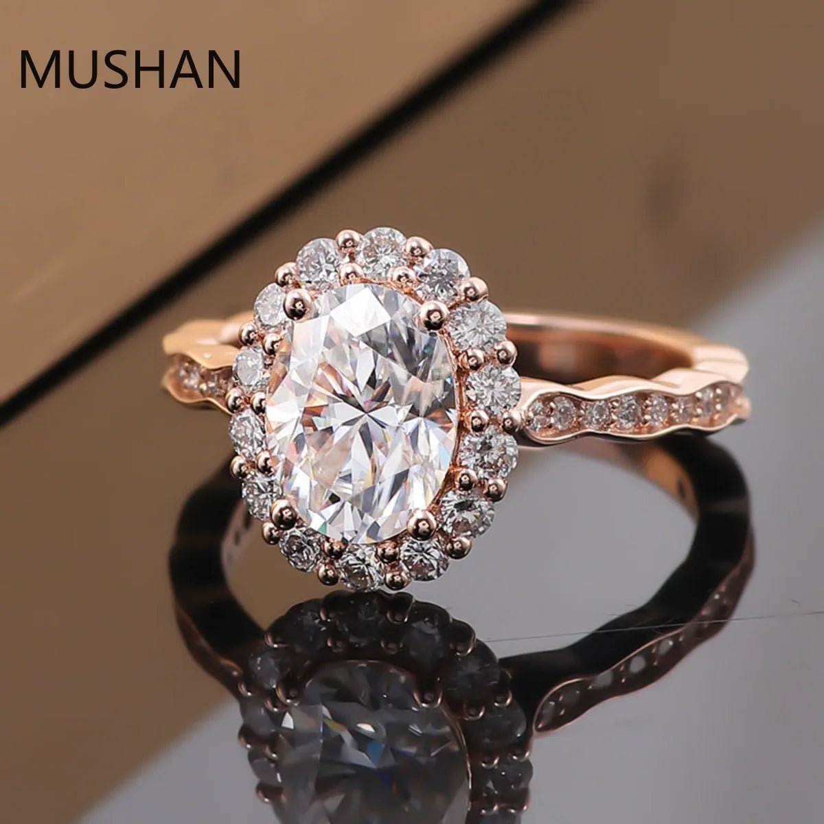 Anillo de boda para mujer MUSHAN de lujo personalizado, hecho en oro de 14K o 18K, con diamantes de moissanita y piedras preciosas cultivadas en laboratorio.