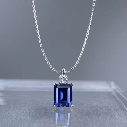 MuShan Jewelry 925 Sterling Silver Necklace Lab Grown Sapphire Round Party Wear for Women 18K Gold Plated Anniversary Necklace