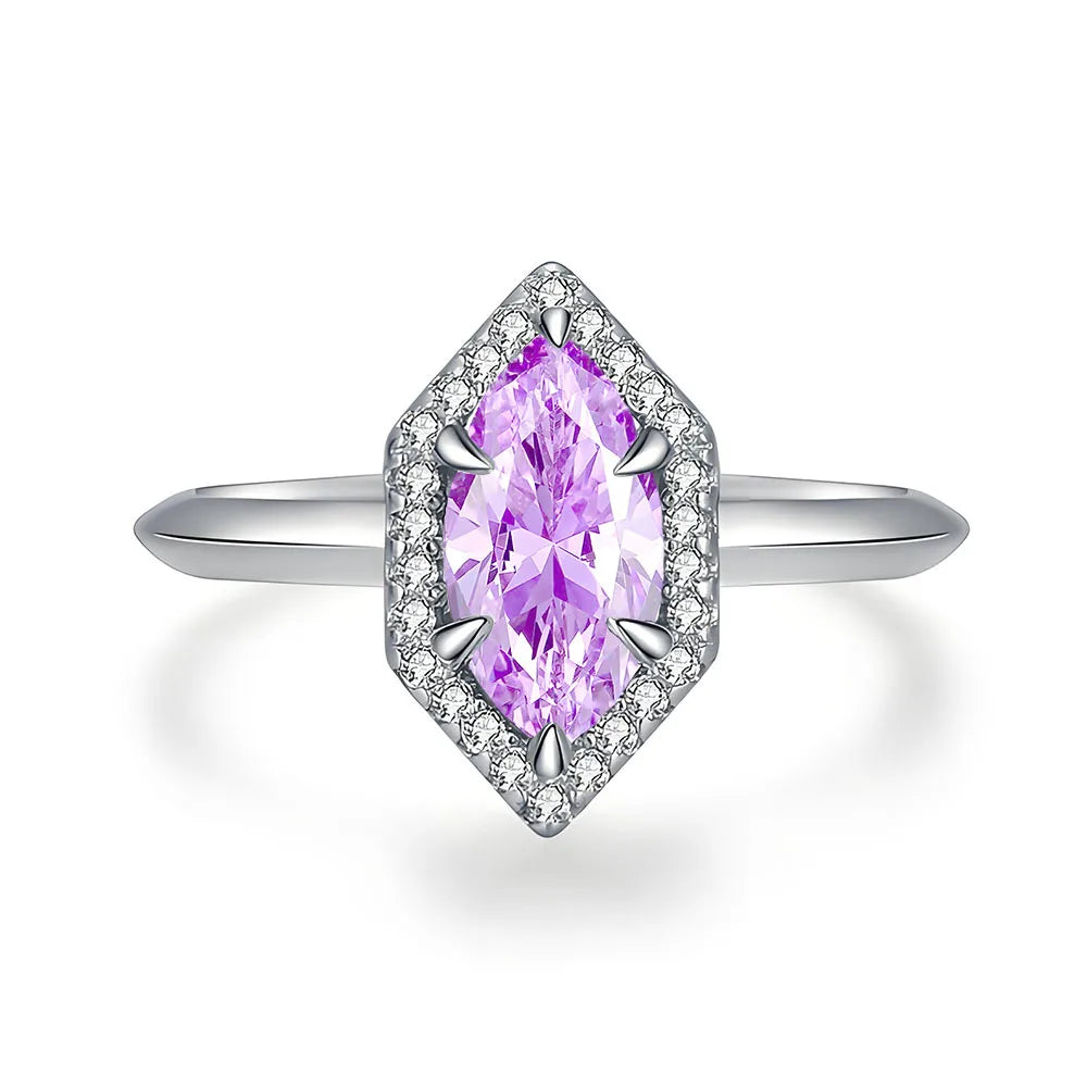 Bague en argent sterling 925 de la marque MuShan, sertie de pierres précieuses roses, bleues et vertes, plaquée rhodium, idéale pour les anniversaires, les mariages et les occasions spéciales.