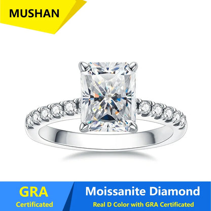MUSHAN Luxury Jewelry 925 Sterling Silver Ring Band Women GRA Certificated Moissanite Diamond Emerald D Color Rings Fine Jewelry