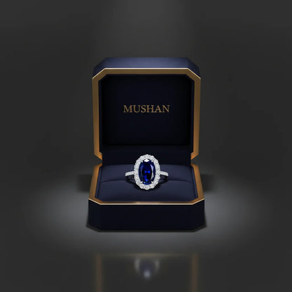MUSHAN Luxury Jewelry 925 Sterling Silver Rings Bands For Women 4.4 Carat Blue HCD Gemstones Sapphire 8*12mm Oval Ring Jewelry