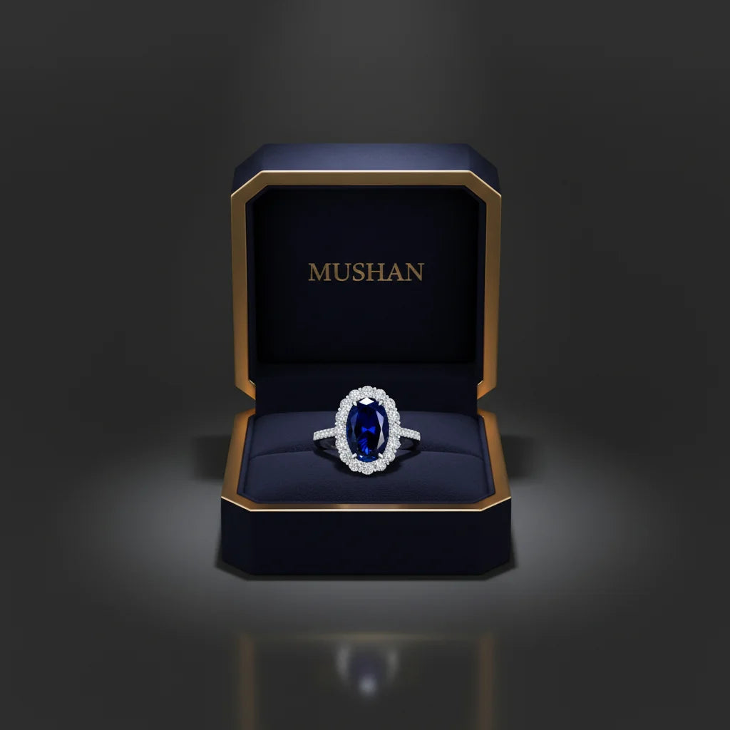 MUSHAN Luxury Jewelry 925 Sterling Silver Ring Band For Women 4.4 Carat 8*12mm Blue Oval Gemstones Sapphire Rings Fine Jewelry