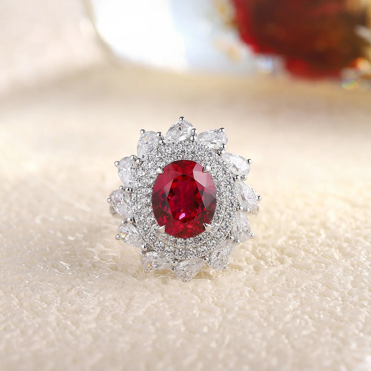 MUSHAN Custom Jewelry 925 Sterling Silver Ring Lab Red Emerald Radiant Modern Ring for Women 18K Gold Plated Anniversary Rings