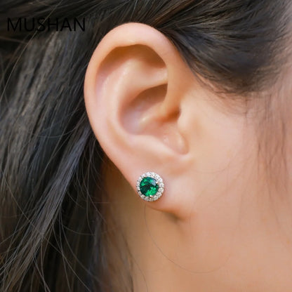 MUSHAN Luxury Jewelry S 925 Sterling Silver Stud Earrings Women GRC Certificated Lab Grown Emerald Earrings Stud Ear Pin Jewelry