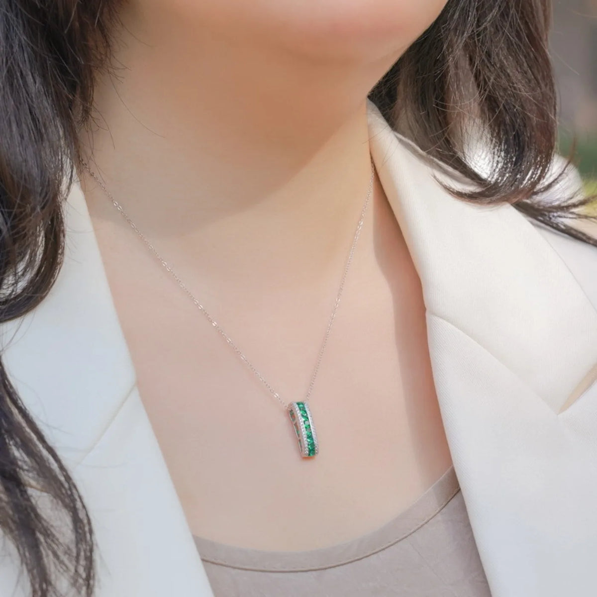 MUSHAN Luxury Jewelry 925 Sterling Silver Chain Pendant Necklace Lab Grown Emerald Ruby Gemstones Necklaces Pendants GRC Jewelry