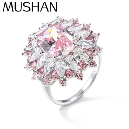 MUSHAN Custom Jewelry 925 Sterling Silver Ring Bands For Women High Carbon Pink Diamond Gemstones s925 Rings Fine Jewelry