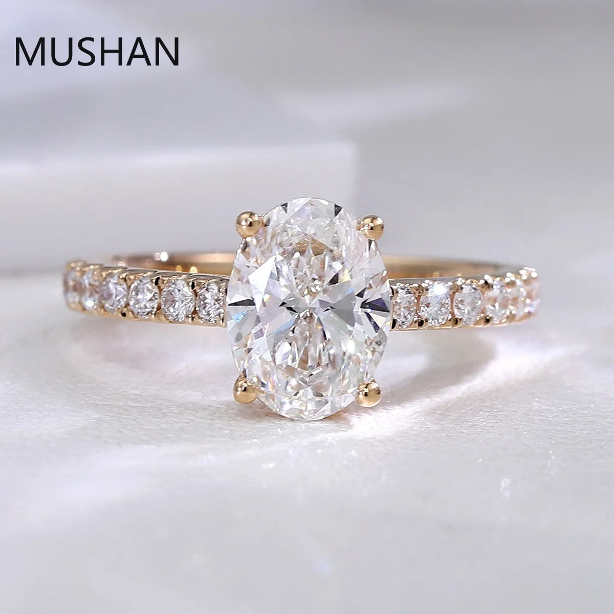 MUSHAN Luxury Custom 14K 18K Gold Rings Band Jewelry With Moissanite Diamond Lab Grown Gemstones Diamond Wedding Ring For Women