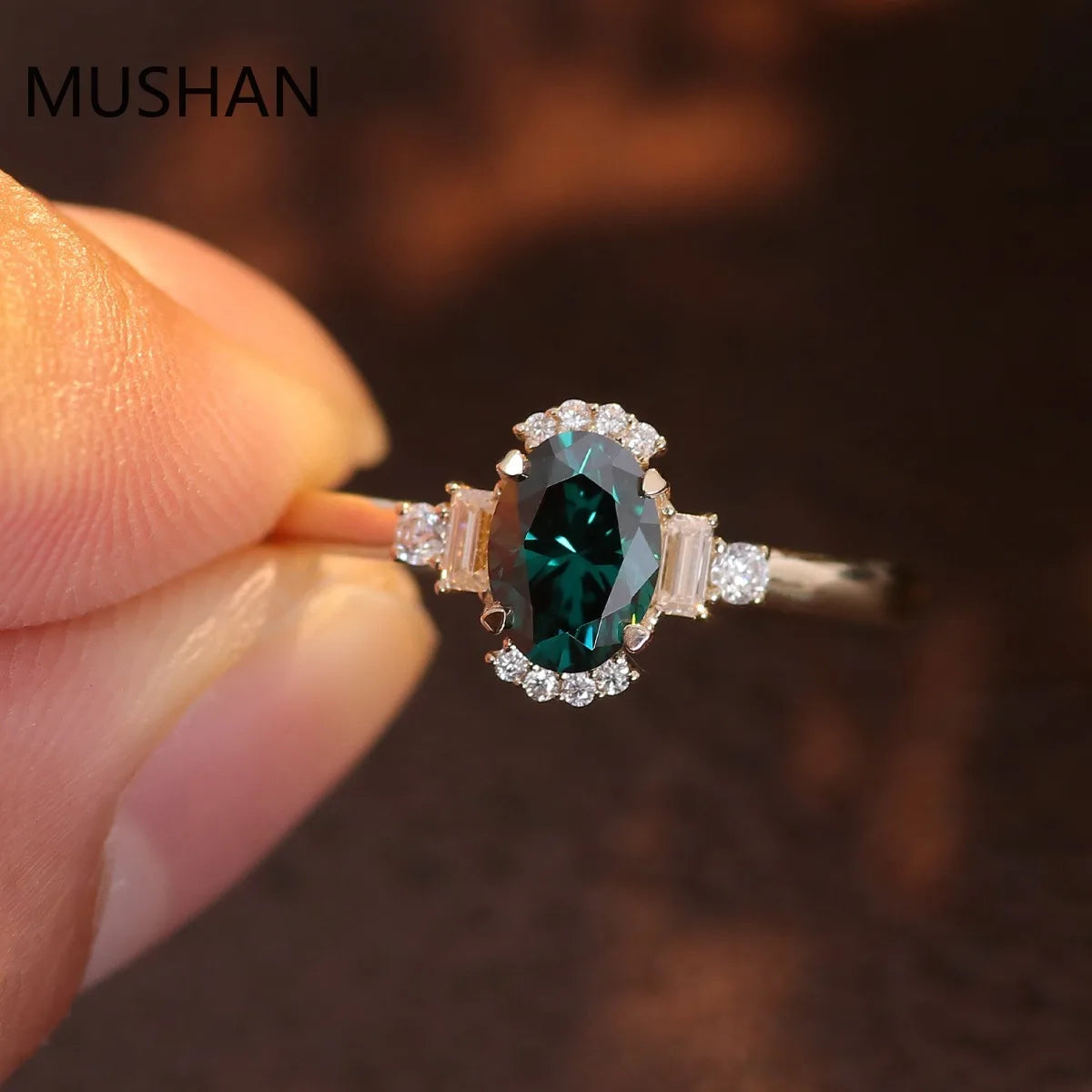 Anillos de compromiso de lujo MUSHAN de oro de 14K/18K con moissanita y piedras preciosas creadas en laboratorio, anillos de boda para mujer