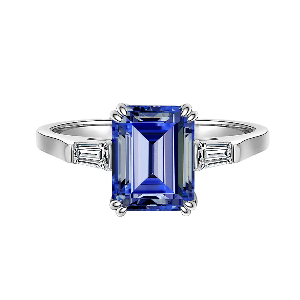 MUSHAN Luxury Jewelry 2.5 Carat Rectangle 6*8mm CZ Zircon Tanzanite Sapphire Rings Band 925 Sterling Silver Ring For Women