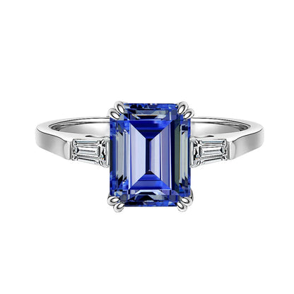 MUSHAN Luxury Jewelry 2.5 Carat Rectangle 6*8mm CZ Zircon Tanzanite Sapphire Rings Band 925 Sterling Silver Ring For Women