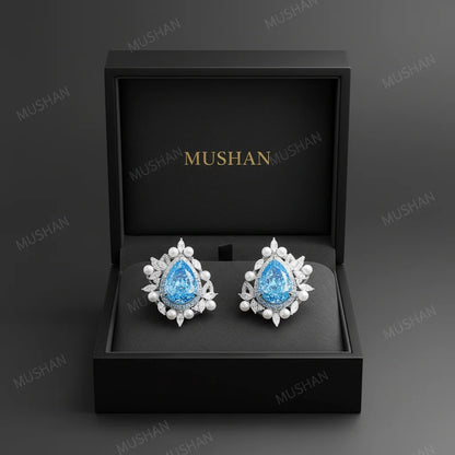 Boucles d'oreilles clous MUSHAN en véritable argent sterling 925 pour femme, avec aigue-marine et perle, bijoux fins S925