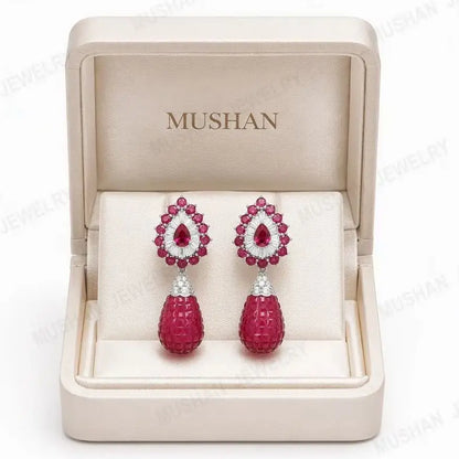 MuShan Luxury Jewelry 925 Sterling Silver Water Drop Earrings Women Lab Grown Ruby Gemstones Stud Earrings s925 Fine Jewelry