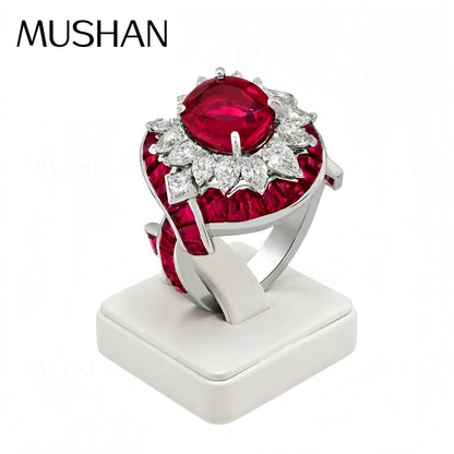 MuShan Luxury Jewelry 925 Sterling Silver Ring Band Lab Grown Pigeon Blood Red Ruby Gemstones Rings Women S925 Silver Jewelry