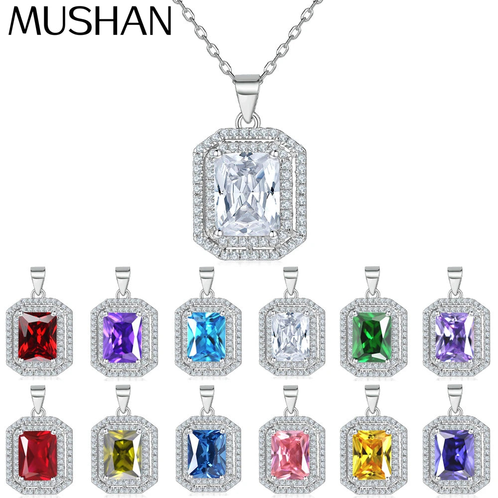 Collar de plata de ley 925 marca MuShan, colgante de joyería premium para mujer con circonita de grado 7A, diseño halo, bañado en oro real para el día a día.