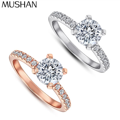 Anillo de plata de ley 925 marca MuShan con circonita de grado 5A, corazón para compromiso para ella, joyería fina bañada en oro de 18 quilates