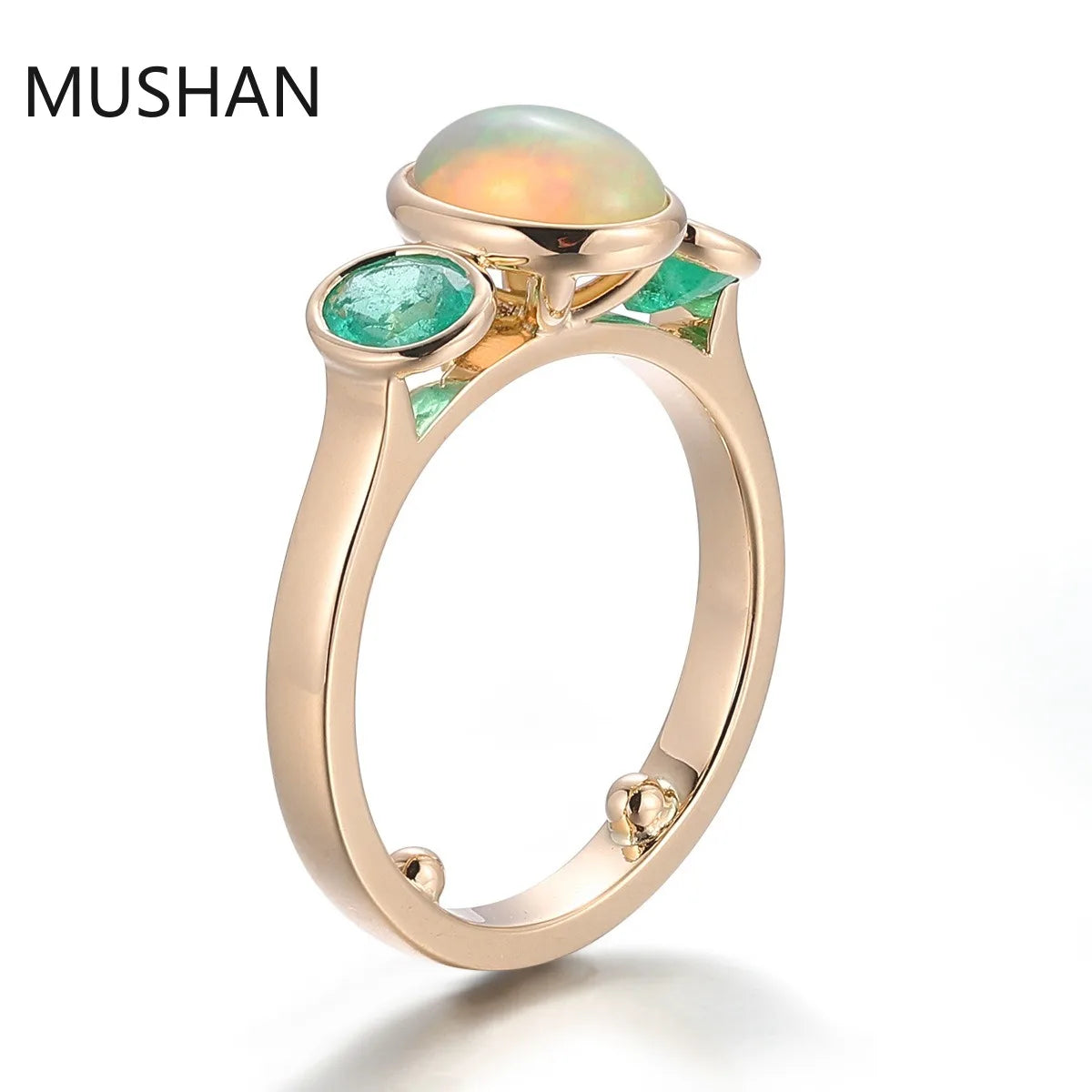 MUSHAN Luxury Custom Real 10K 14K 18K Gold Rings Band Jewelry Designer Opal Gemstones Wedding Bridal Party Ring For Women