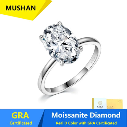 Anillo de banda de plata de ley 925 de MUSHAN Luxury Jewelry, anillo de compromiso de diamante moissanita con certificado GRA, color D, esmeralda, joyería fina para mujer
