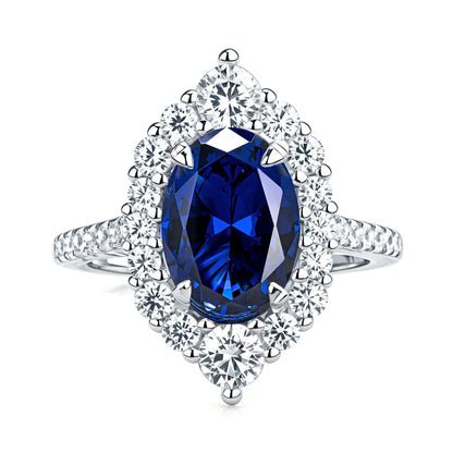 MuShan Designer Jewelry 925 Sterling Silver Ring Blue High Carbon Diamond Gemstones Rings Band for Women Rhodium Plated Rings