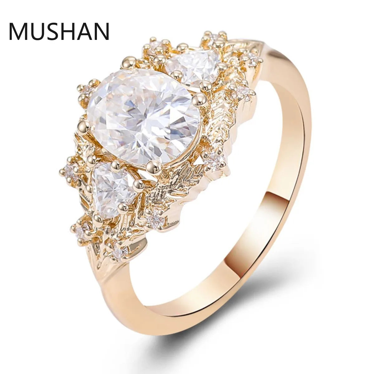 MUSHAN Luxury Custom D Color Moissanite Ring Band Women Real 10K Gold 14K 18K Gold Rings Bridal Wedding Designer Jewelry