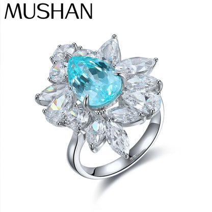 Bague de fiançailles MUSHAN en argent sterling 925 avec émeraude rouge de laboratoire ronde pour femme, plaqué or 18 carats, cadeau d'anniversaire