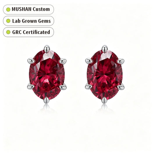 MUSHAN Custom Jewelry 925 Sterling Silver Stud 1CT Earrings Women Lab Grown Gemstones Ruby Emerald Sapphire Stud Drop Jewelry