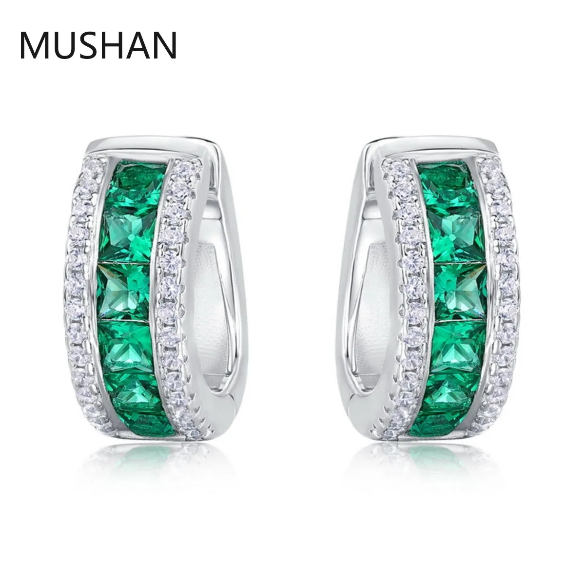 MUSHAN Jewelry Women 925 Sterling Silver Stud Earrings Lab Grown Emerald Earrings Stud Ear Pin Fine Jewelry GRC Certificated