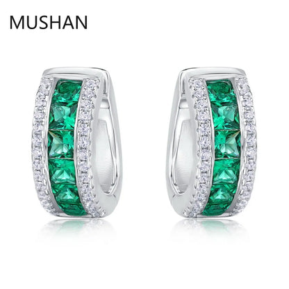 MUSHAN Jewelry Women 925 Sterling Silver Stud Earrings Lab Grown Emerald Earrings Stud Ear Pin Fine Jewelry GRC Certificated