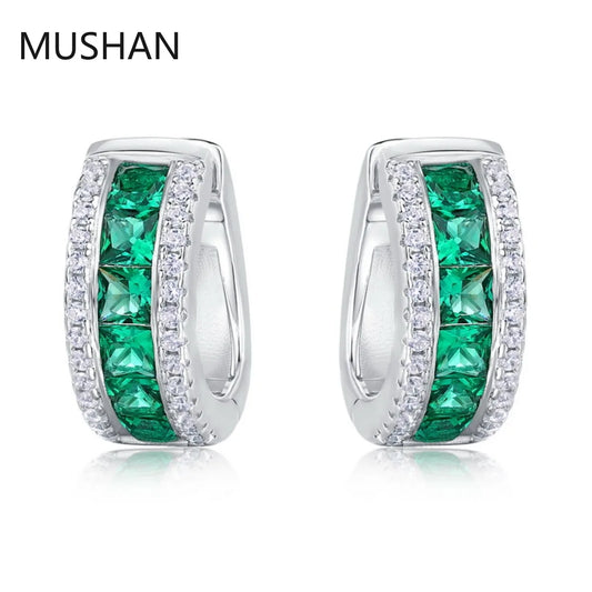 MUSHAN Jewelry Women 925 Sterling Silver Stud Earrings Lab Grown Emerald Earrings Stud Ear Pin Fine Jewelry GRC Certificated