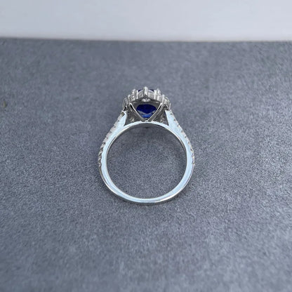 MuShan Designer Jewelry 925 Sterling Silver Ring Blue High Carbon Diamond Gemstones Rings Band for Women Rhodium Plated Rings
