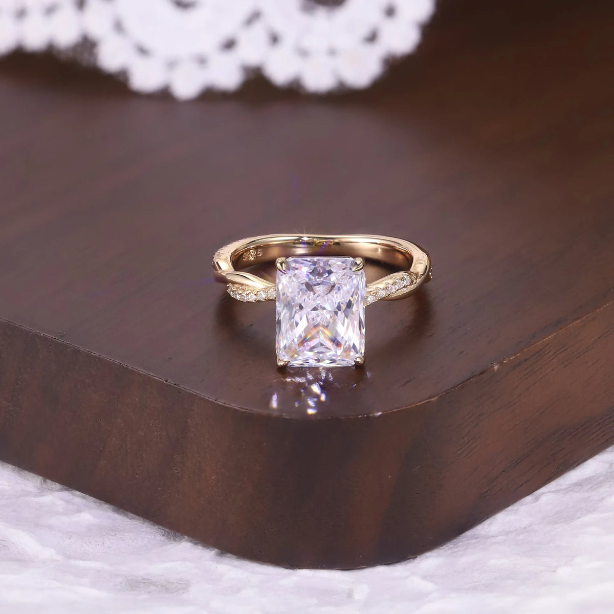 Anillo de plata de ley 925 marca MuShan con moissanita redonda, anillo navideño para mamá, chapado en oro auténtico de 18K, joyería con patente MST
