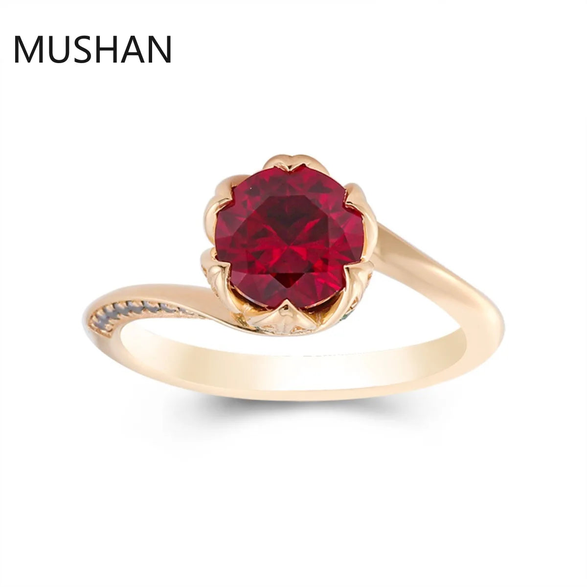 MUSHAN Luxury Custom 14K 18K Gold Rings Band Jewelry Lab Grown Ruby Gemstones Party Bridal Wedding Ring For Women