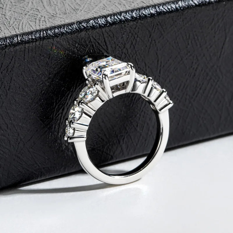 MUSHAN Luxury Jewelry 925 Sterling Silver Ring Band Women GRA Certificated Moissanite Diamond Emerald D Color Rings Fine Jewelry