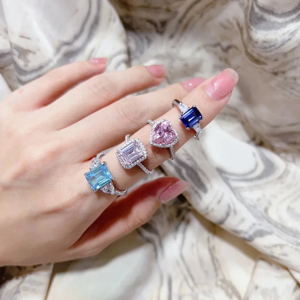 MUSHAN Luxury Jewelry 2.5 Carat Rectangle 6*8mm CZ Zircon Tanzanite Sapphire Rings Band 925 Sterling Silver Ring For Women