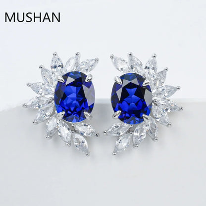 MUSHAN Luxury Jewelry S 925 Sterling Silver Stud Earrings Women GRC Certificated Lab Grown Emerald Earrings Stud Ear Pin Jewelry