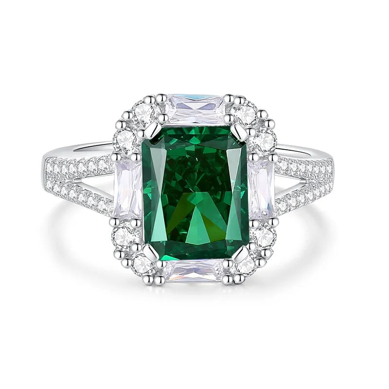 MUSHAN Luxury Jewelry 925 Sterling Silver Emerald Ring Band For Women High Carbon Diamond Gemstones Wedding Rings Fine Jewelry