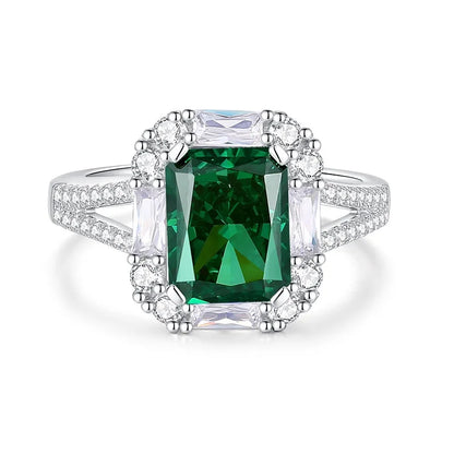 MUSHAN Luxury Jewelry 925 Sterling Silver Emerald Ring Band For Women High Carbon Diamond Gemstones Wedding Rings Fine Jewelry