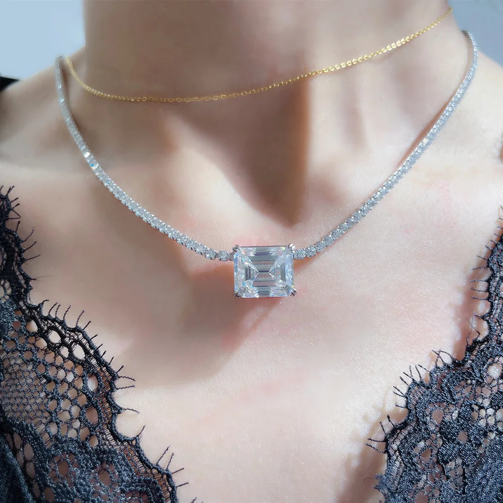 Collar de plata de ley 925 con halo de diamante moissanita de MuShan Luxury Jewelry, casual para prometida, colgante con patente MST bañado en oro de 18K