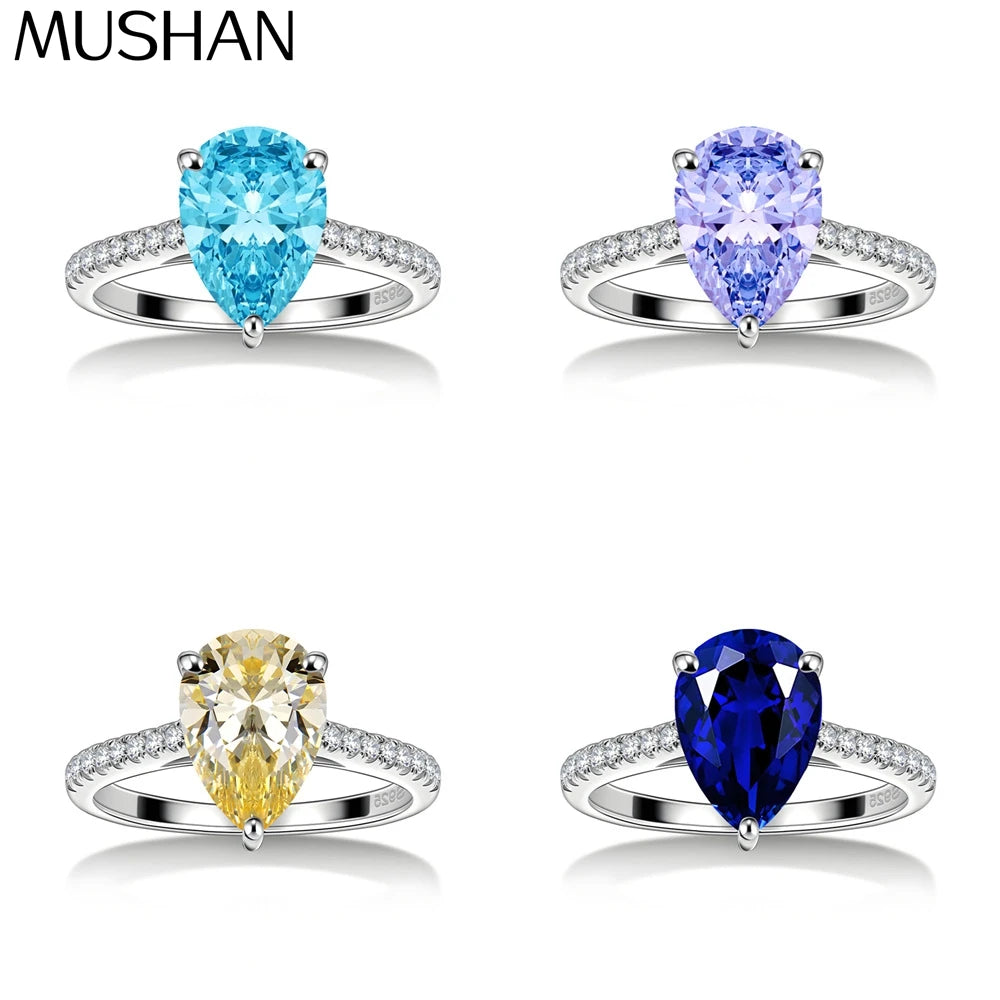 MuShan Jewelry 925 Sterling Silver Ring Wedding Band HCD Gemstones Cocktail Party Bachelorette Gift Women Rings Fine Jewelry