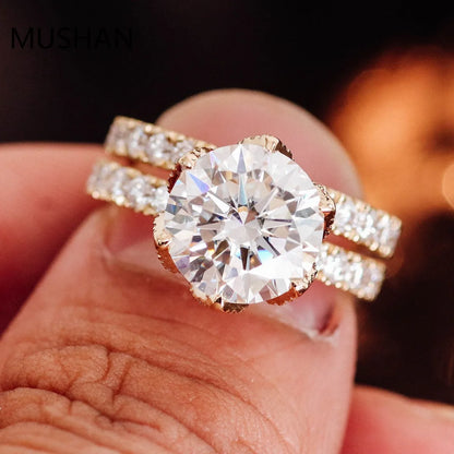MUSHAN Luxury Custom 14K 18K Gold Rings Band Jewelry With Moissanite Diamond Lab Grown Gemstones Diamond Wedding Ring For Women