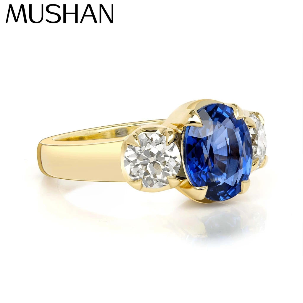 Anillo de compromiso MUSHAN de plata de ley 925 con zafiro de laboratorio para mujer, chapado en oro de 18K, regalo de aniversario