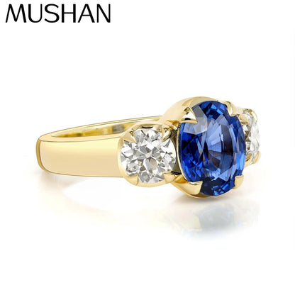 Anillo de compromiso MUSHAN de plata de ley 925 con zafiro de laboratorio para mujer, chapado en oro de 18K, regalo de aniversario